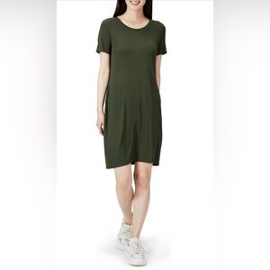 Women’s Short-Sleeve Scoopneck T-Shirt Dress Green Size Small
